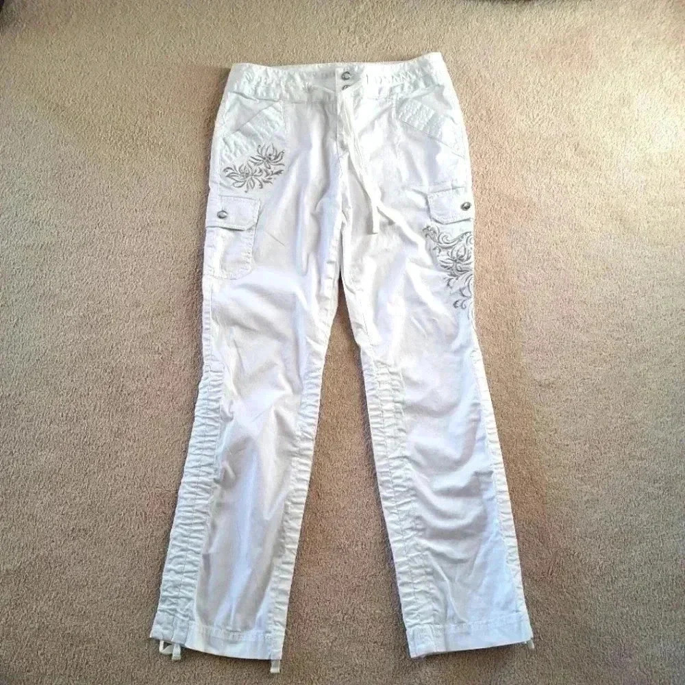 INC International Concepts White Size 10 Cargo Pants  Embroidered Adjustable